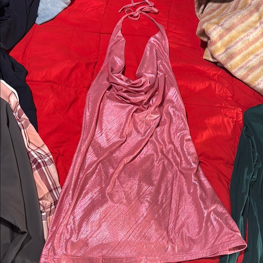 Shimmering Pink Halter Dress